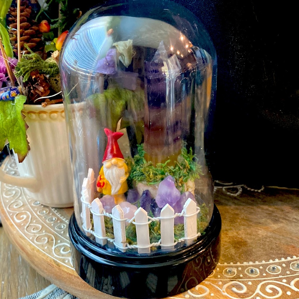 Handmade Flourite Crystal Gnome Fantasy Dome Display
